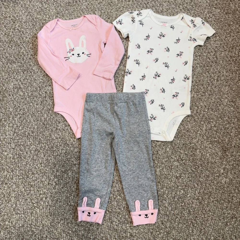Carters Baby Girls 3 Piece Bunny Floral Bodysuit and Leggings Set Size 18 Months